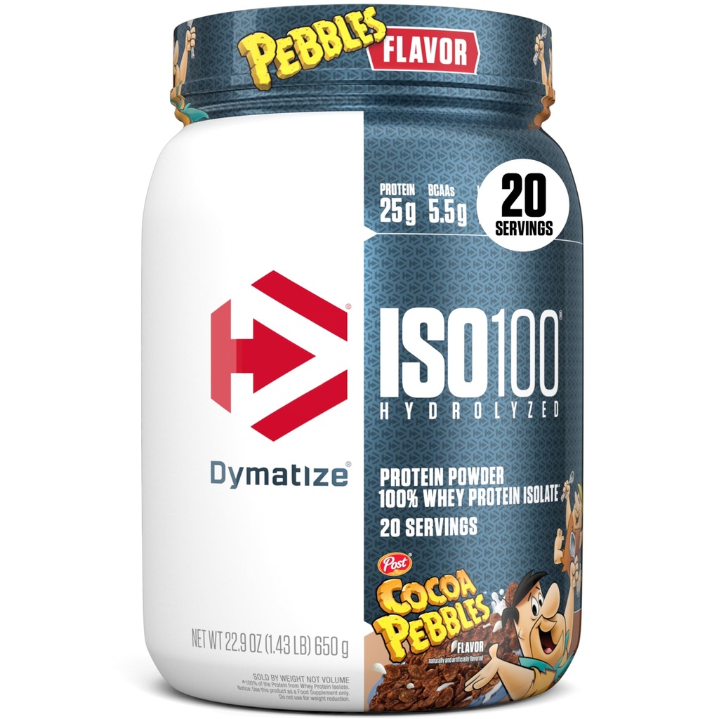 Dymatize x Cocoa Pebbles ISO100 Whey Proteine pulbere Izolat, 25g de proteine, 20 Serviri, 5,5g BCAAs, 120 Cal., Gluten gratuit, 1g grăsime, 1g zahăr, 2g Carb