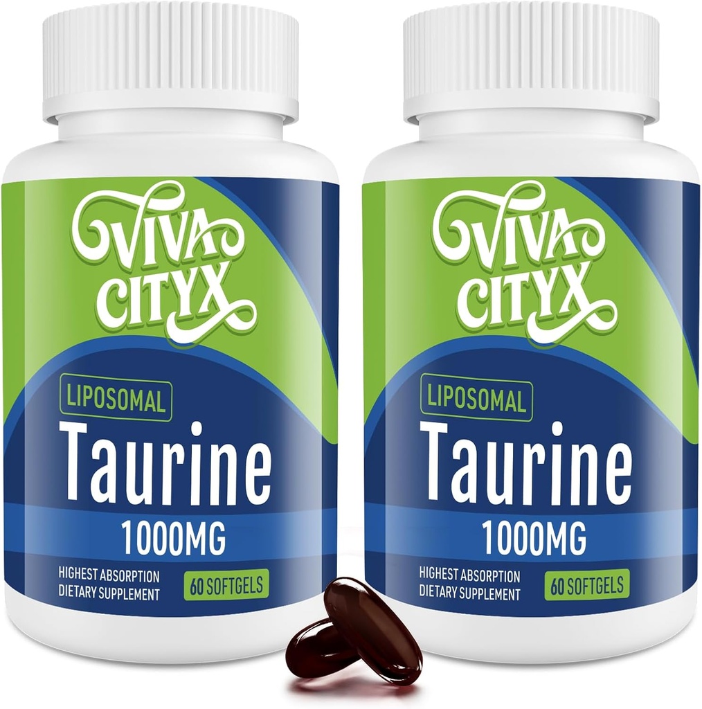 Taurină 1000mg - Liposomal Taurin Amino Acid Supliment pentru inimă, ficat și creier, Longevitate, Exerciții - Absorbție ridicată, Vegan & Gluten gratuit (60 Softgels - 2 Pack)