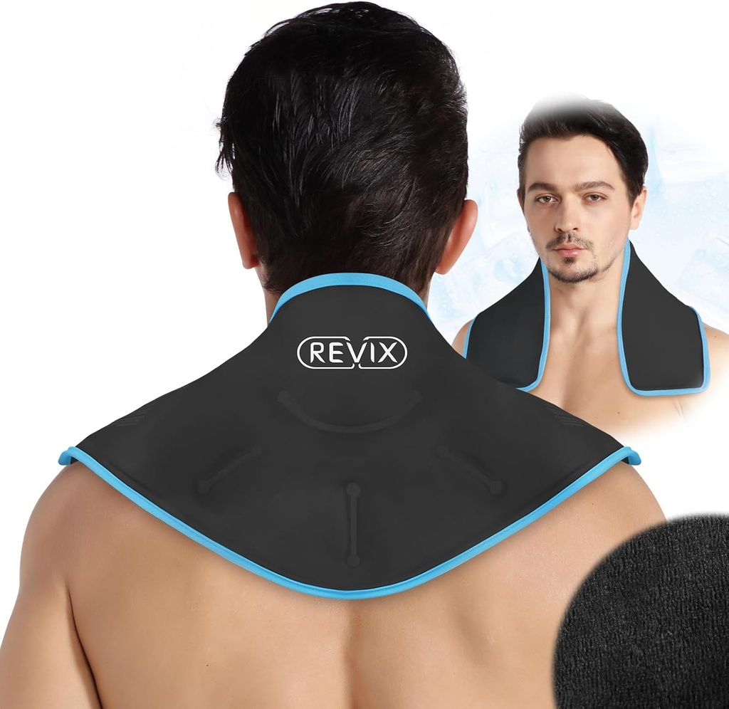 REVIX Neck Ice Wrap Pack pentru gat si umeri, Terapie pentru promovarea flexibilitatii si mobilitatii, Hot Cold Gel Packs Reutilizabile pentru post-workout, negru