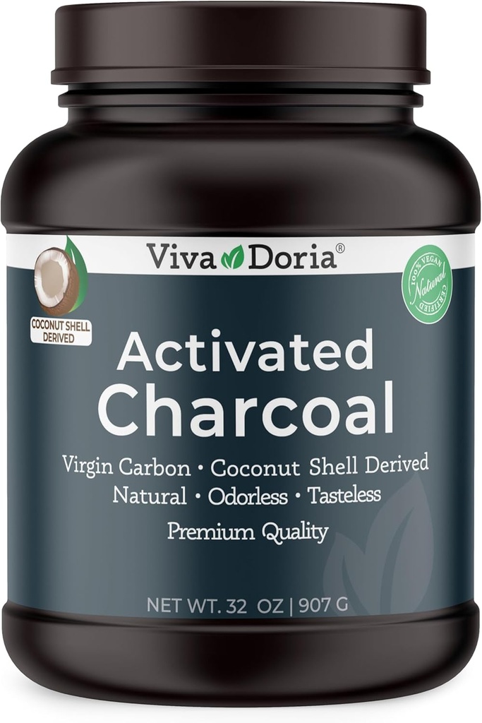 Viva Doria Virgin Actived Charcoal Powder, Coconut Shell Derived, Food Grade, 32 Oz