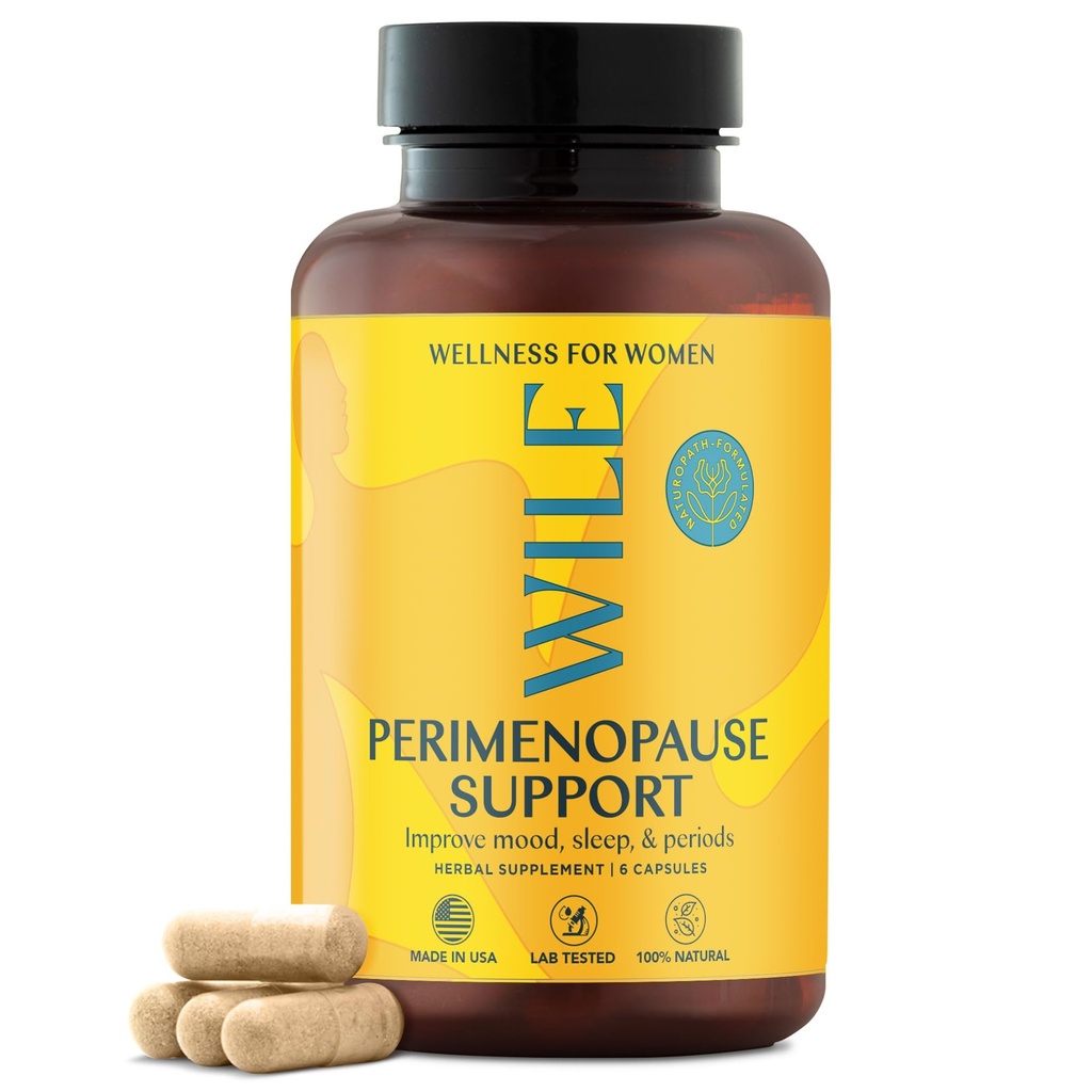 Menopauză WILE şi perimenopauză Suplimente pentru femei cu Ashwagandha - Simptome menopauze Relief pentru stres, Flash fierbinte, Transpiraţii nocturne - Suport sănătos somn şi hormon echilibru, Vegan, 30 Serviri