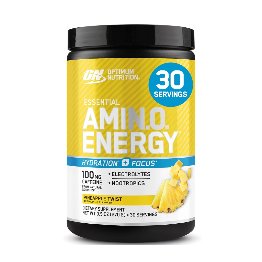 Optimum Nutriție Amino Energy Powder Plus Hidratare, cu BCAA, Electroliti, și Cafeina, Twist Ananas, 30 Serviri (Packing May Vary)