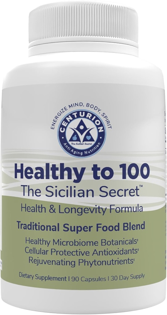 Sanatos la 100, Sicilian Secret Marea Mediterană Diet, Superfood, Sustine stil de viata sanatos, (cu Resveratrol, Rosemary, Extract de semințe de struguri, Bergamot Extract) Boost Imunitate, 90 capsule, 30 Serviri