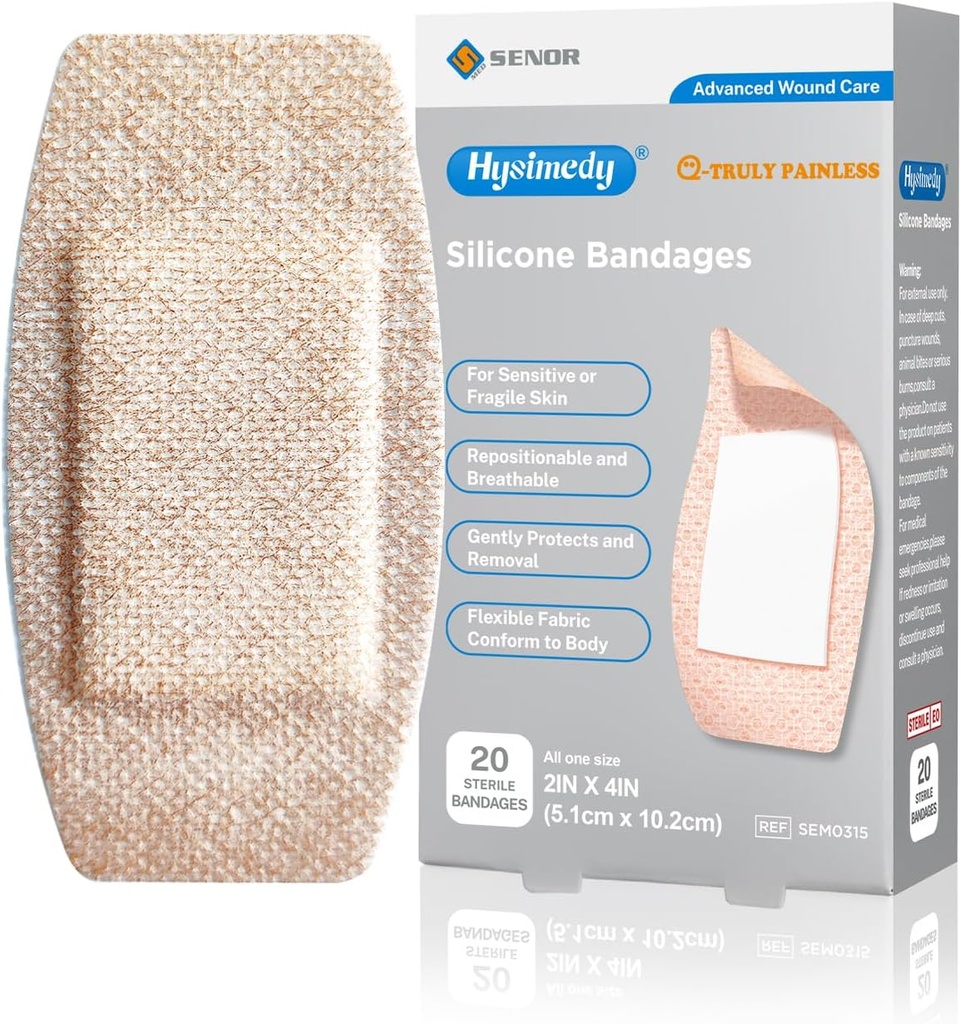 Silicon Bandaje adezive Marimi mari pentru piele fragilă sensibil 2"x4" 20 Conte flexibil Latex tesatura gratuit hipoalergic respirabil XL Bandaje pentru alergii adezive răni