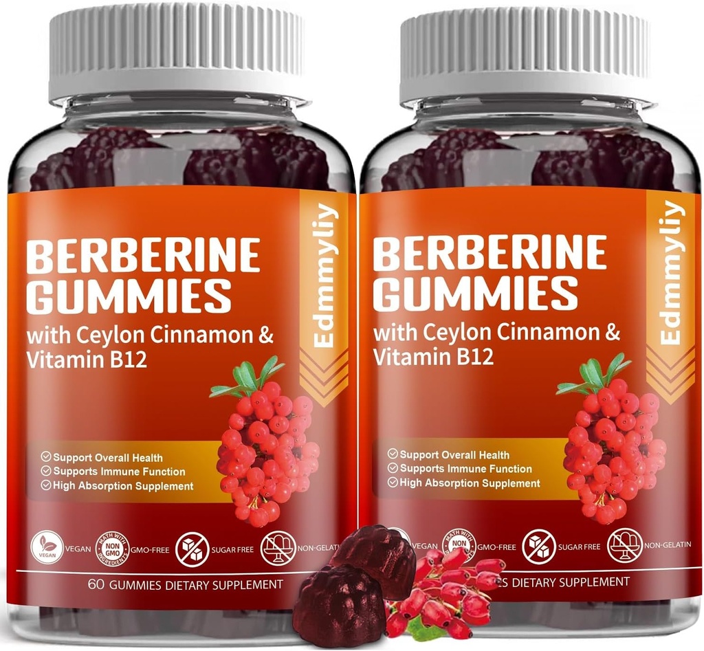 Berberine Supliment cu Ceylon Scorțișoară - Zahăr gratuit organic Berberine 1500mg Gume pentru bărbați și femei - Sprijin pentru imune și metabolice și energie