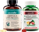 NatureWise Omega-3 ulei de pește 1000mg cu E 18000Count+ Cidru de mere Otet Gumries 500mg cu B12, 60-Count (Vegan Gummy) - Bundle for heart, Eye, Digestive Health - Gluten Free, Soy-Free, Non-GMO