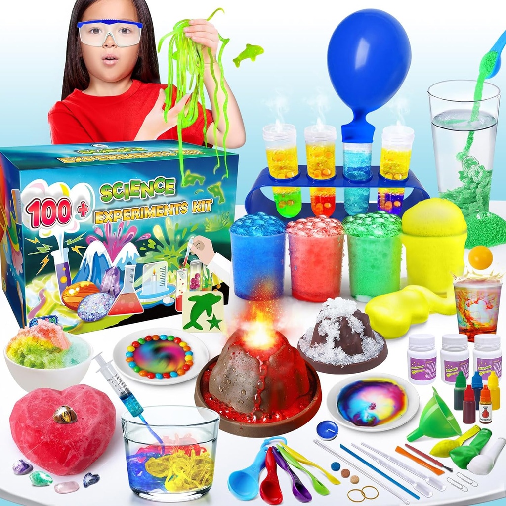 UNGLINGA 100+ Science Lab Experiments Kit pentru copii, S.T.E.M Proiect Activitati Educational Birthday Jucarii Cadouri pentru baieti Fete, Chimie Set, Gems Dig, Vulcano, Worms luminos