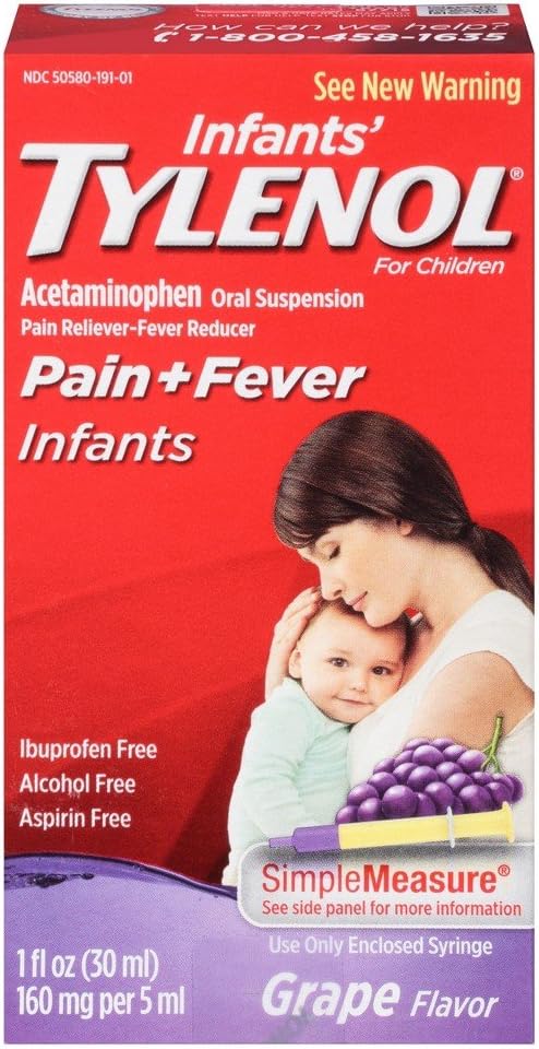 Tylenol Sugars' Pain + Febră Suspensie orală Aromă de struguri - 1 oz, Pachet de 3