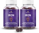 Gume de fier BeLive - Multivitamine Suplimentul de fier cu vitamina C, A, B & Zinc, Suporturi Oxigen de sange, Suplimente Vegane pentru femei, Barbati si copii pentru crestere si dezvoltare - Aroma de struguri