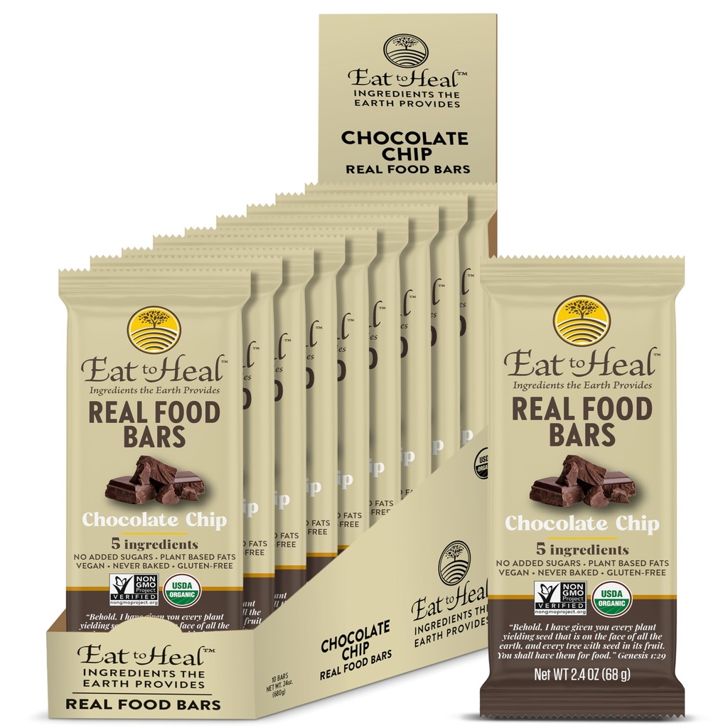 ManancaToal Ciocolata Chip Real Food Bar - Vegan organic sanatos Gluten Proteina gratuita - Sugar Meal Low Bar, Non OMG-uri, niciodată coapte, pe bază de plante - Crafted pentru a se bucura, nu stai pe Sholves