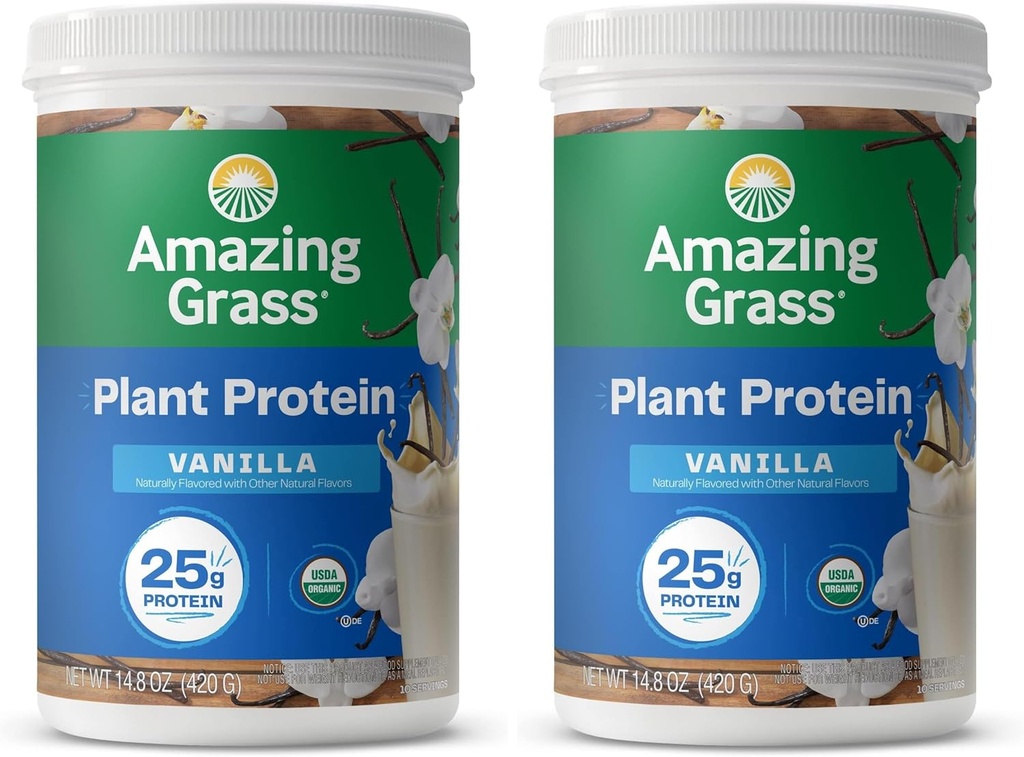Uimitoare Iarbă Vegan praf de proteine, Pe bază de plante amestec organic cu 25g de proteine, lactate, Gluten & Soy gratuit - Creamy Vanilla (10 serviri) (Pachet de 2)