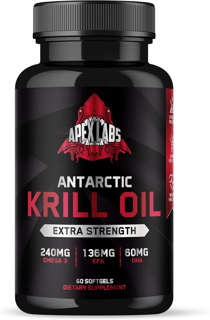 Ulei de krill din Antarctica 1000 mg cu Omega-3s EPA, DHA, Astaxantină și Fosfolipide 60 Softgels