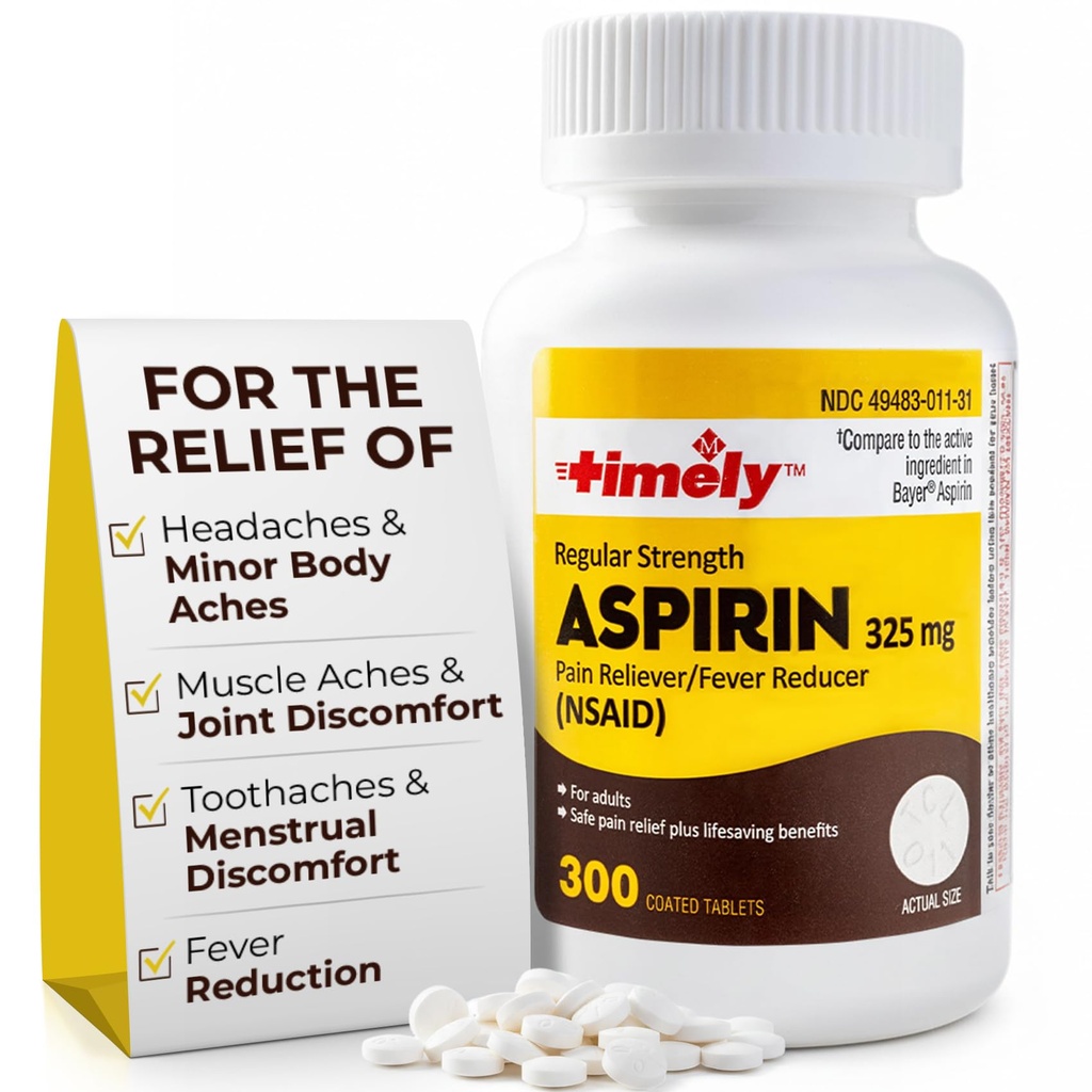 Timpul-CAP LABS, INC. În timp util 300 Count puterea regulata Aspirina 325 mg pentru adulţi - Comparativ cu Bayer - comprimaturi de aspirină cu conţinut regulat - durere Reliever pentru dureri minore - Made in USA