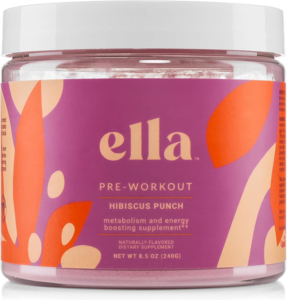 Naked Ella Pre Antrenament pulbere, Hibiscus Punch Amino Energy cu Vegan BCAA Amino Acidi, Natural Cafeina, Preworkout Boost pentru bărbați și femei, 30 Serviri