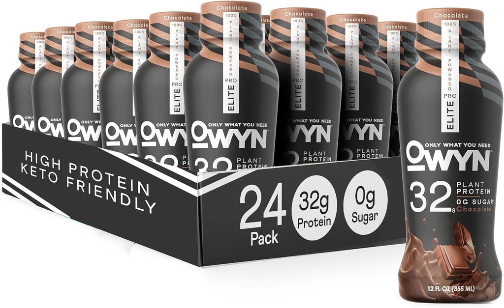 OWYN Numai ceea ce aveți nevoie Pro Elite Vegan mare proteine Keto Shake, 32g proteine, 9 aminoacizi, Omega-3, Prebiotice, Antrenament și recuperare, 0g Net carbohidrați, Zero zahăr (Chocolat, 12 Fl Oz (Pachet de 24)