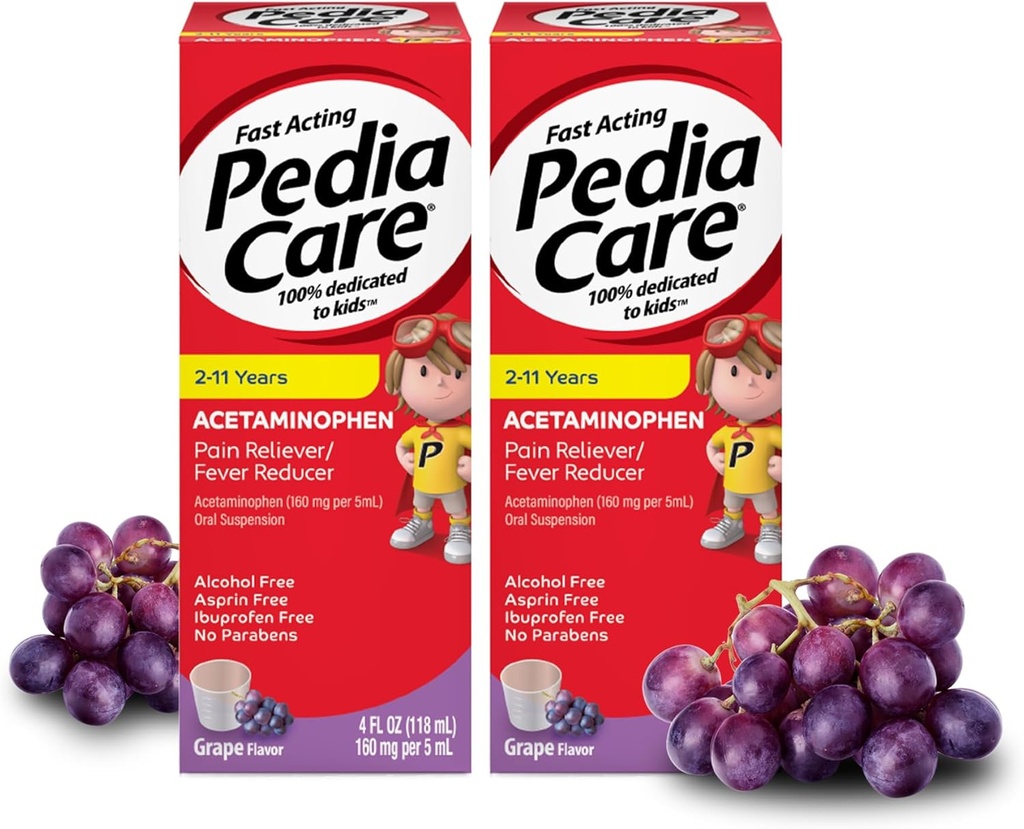 Durere rapidă pentru copii Relieiver / Copii Reductor febra cu Acetaminofen Suspensie orală, Vârstele 2-11, Zero Alcool sau Aspirină sau Ibuprofen, Aroma de struguri, 4 fl oz (2 ambalaj)