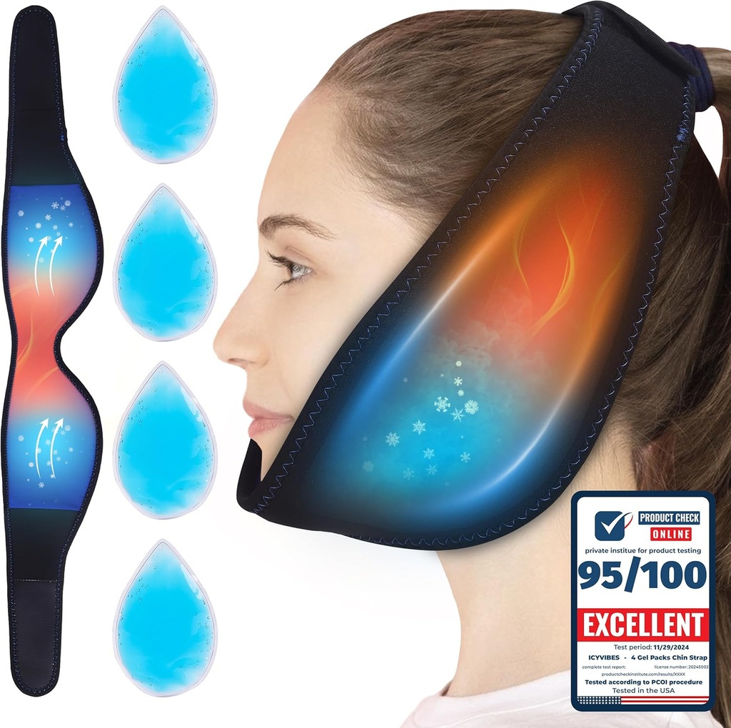 Premium 4 Gel Packs Chin Strap Flexibil Hot & Rece - Ice Packs pentru Înțelepciune Dinți Refreezable Face Neck Head Airflow Jaw Bra Reutilizabil pachet pentru dormit TMJ Ajutor și Pain Management Cadou