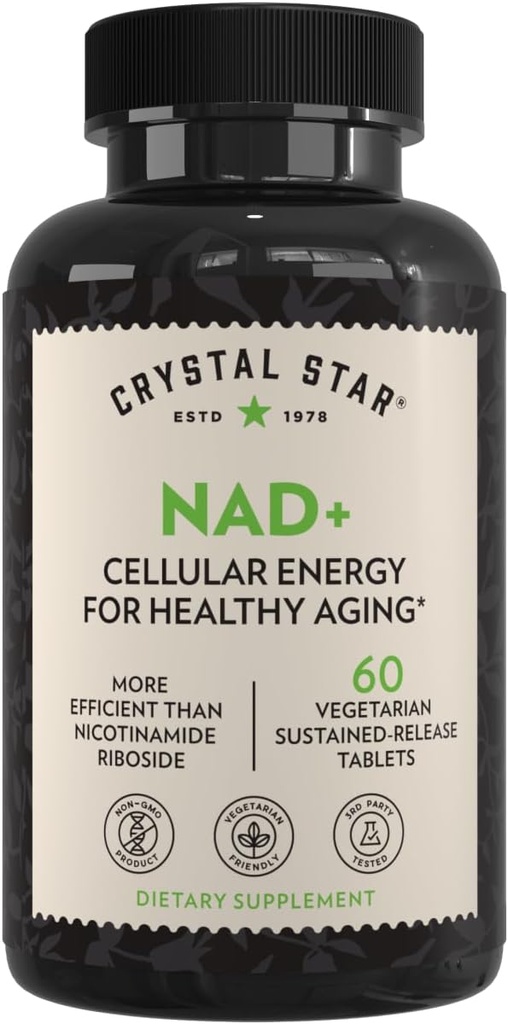 Crystal Star NAD+ (60 comprimate) - Patentat NAD pentru energie celulară și îmbătrânire sănătoasă - clinic-Proven mai eficient decât Nicotinamida Ribozidă - 30 zile de aprovizionare - non-GMO