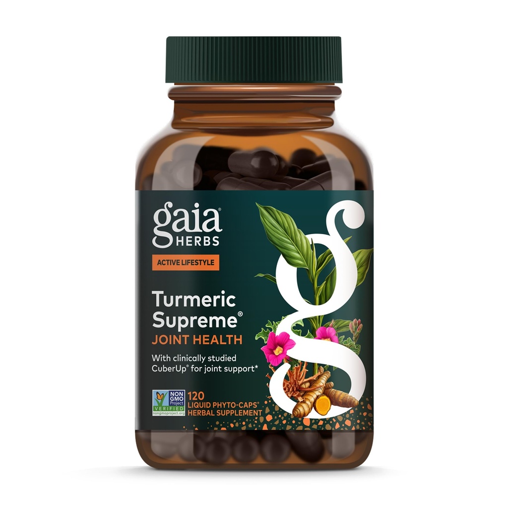 Gaia Herbs Turmeric Supreme Joint Health - Joint Supplement - Cu Querbetin, Black Pepper, Boswellia, Ginger Root, Curcuminoide, & More-120 Lichide Fito-Capsule (30-Day Supply)