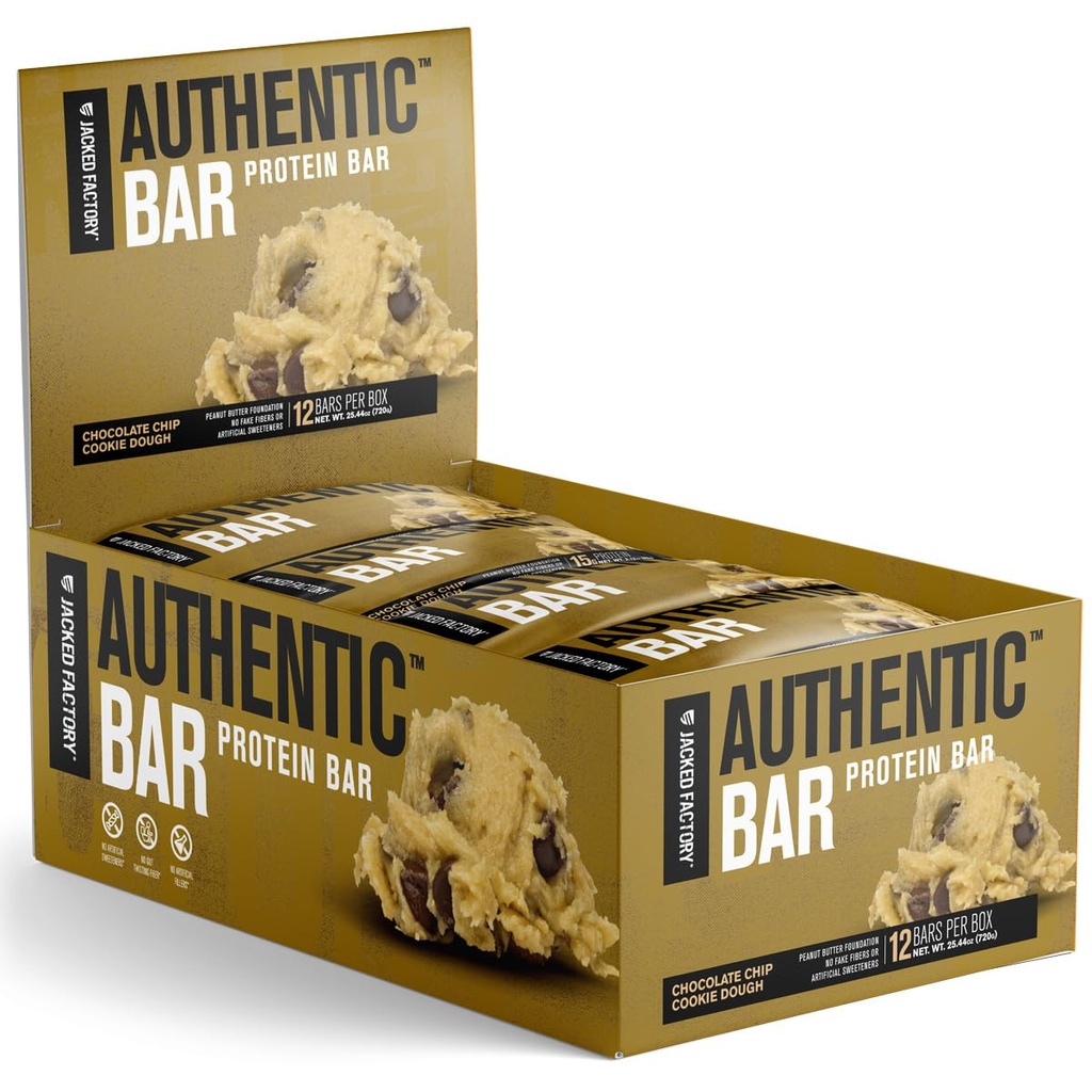 Bar de ciocolată autentic Chip Cookie Dough Proteine Baruri - Masă de schimb Proteine Snack Bars w/ 15g Proteina Whey Izolat, Fundaţia Unt de arahide, grăsimi sănătoase, îndulcit natural - 12 Pack
