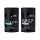 Cercetare sportivă Dublă Putere L-Theanin Supliment Suntheanine Softgels pentru focalizare, relaxare și alertă cu ulei de cocos 60 Conte și enzime digestive + Probiotice și ghimbir pe bază de 90 Conte