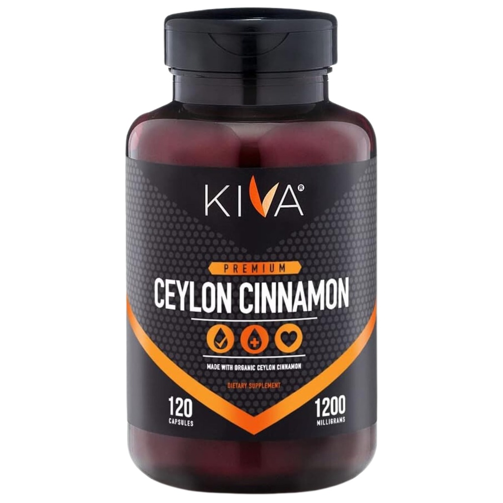 Kiva Premium Ceylon Powder Capsule (120 Capsule Veggie), Scorțișoară Ceylon pură din Sri Lanka, Vegan, Non-GMO, Gluten-Free