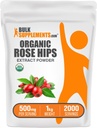 BulkSupplements.com Extract organic Rosehip pulbere - Rose Hips Supliment, Rosehip pulbere - Supliment vegetal, Antioxidanti Sursa - Gluten gratuit, 500 mg pe servire, 1kg (2,2 lbs) (Pachet de 1)
