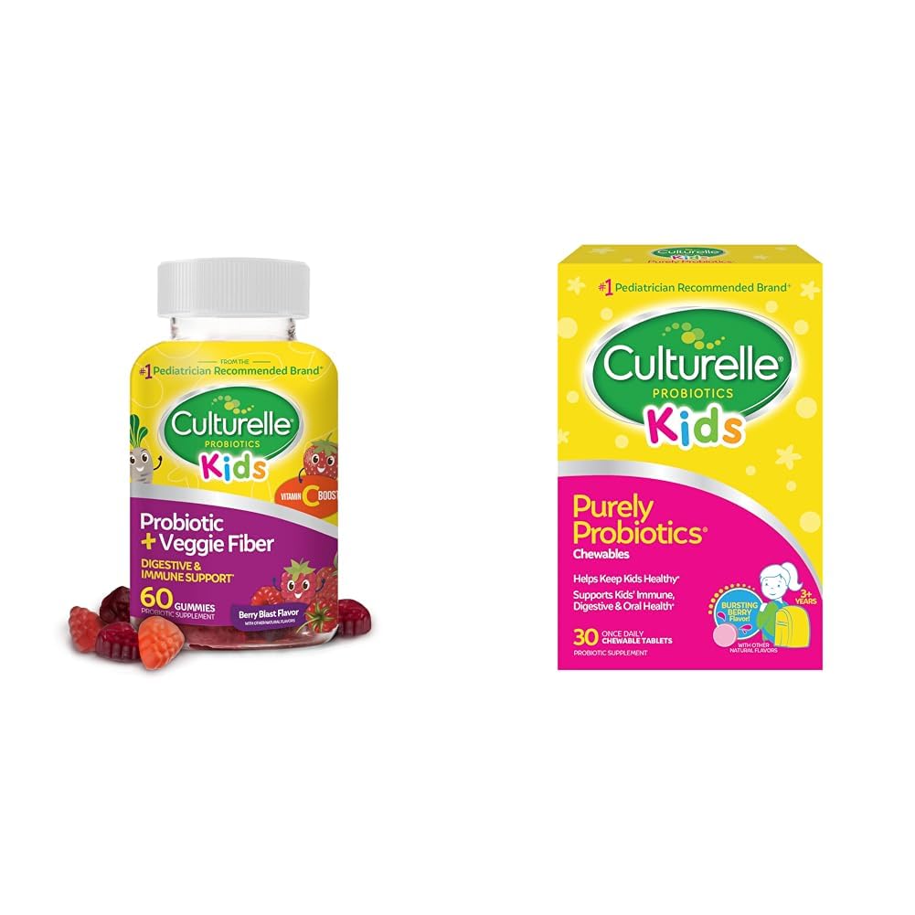 Culturelle Probiotic zilnic pentru copii + Veggie Fiber Gummies (Ages 3+) - 60 Count & Kids Chembable Daily Probiotic pentru copii, Vârsta 3+, 30 Conte