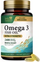 Omega 3 ulei de pește 2400 mg - Triple Putere Omega-3 Suplimente - Natural Brain Heart Health & Imunity Support - Acidi grasi cu EPA & DHA - Wild Caught supliment de ulei de pește purificat - 120 Softgels