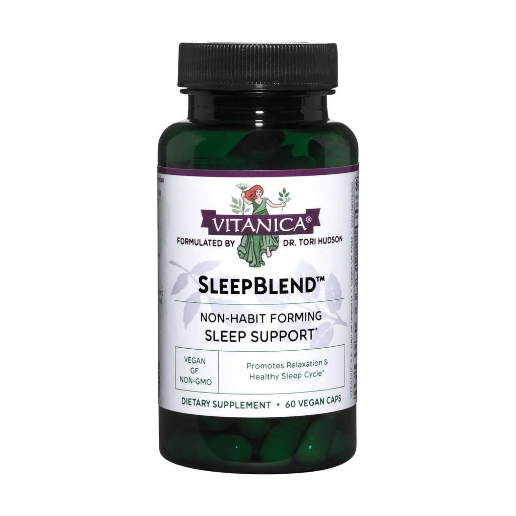 Vitanica Sleepblend, Non Habitting Supplement Sleep Supplement, with Melatonin, Valerian Root, Passionflower and Hops, Vegan, 60 Capsule