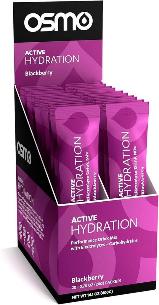 Osmo Active Hidratare Electrolit pulbere - Include sodiu, magneziu, potasiu, carbohidrați și vitamine, toate ingredientele naturale, 3X mai rapid hidratare, Boosts putere & rezistenta - 20 Pachete, BlackBerry