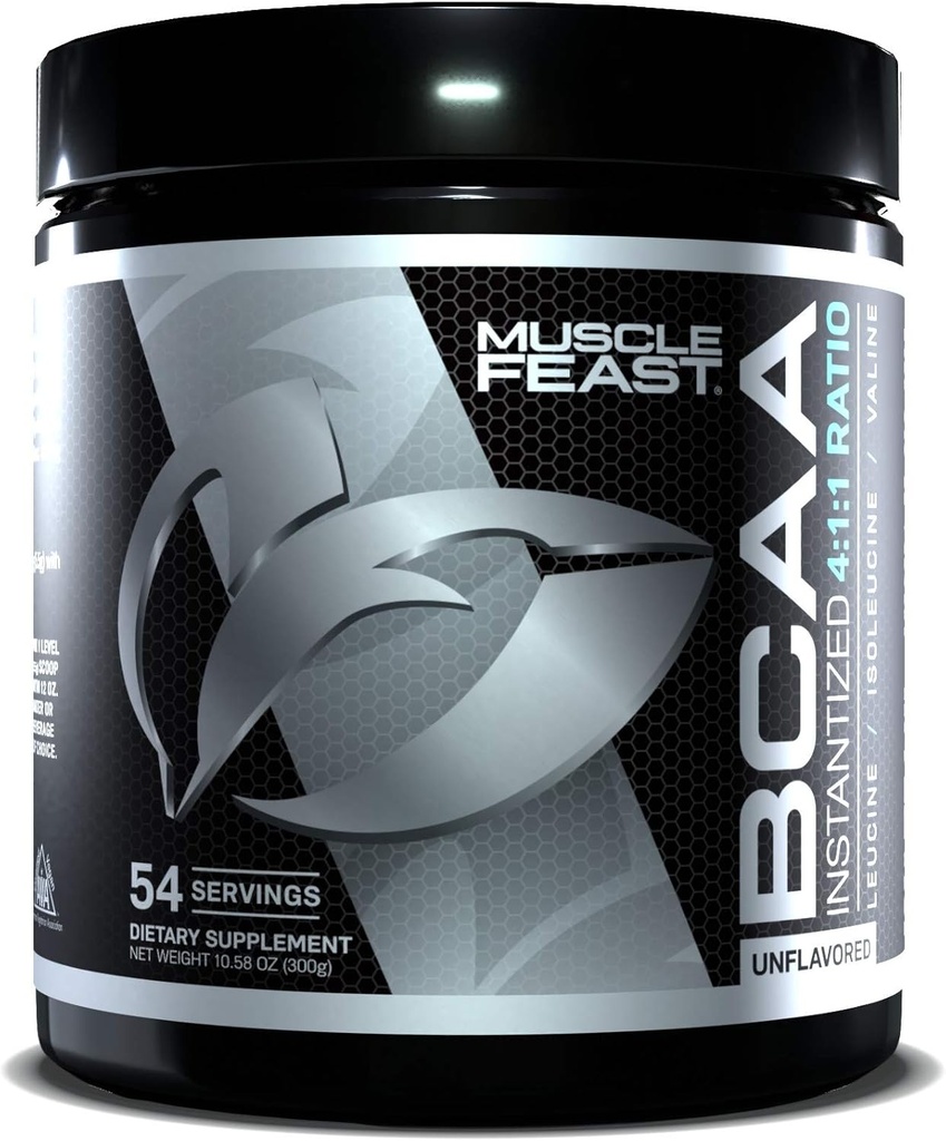 Muscle Feast Vegan BCAA Powder 4:1:1 Rație Keto prietenos zahăr liber post antrenament recuperare, nearomat, 300g...