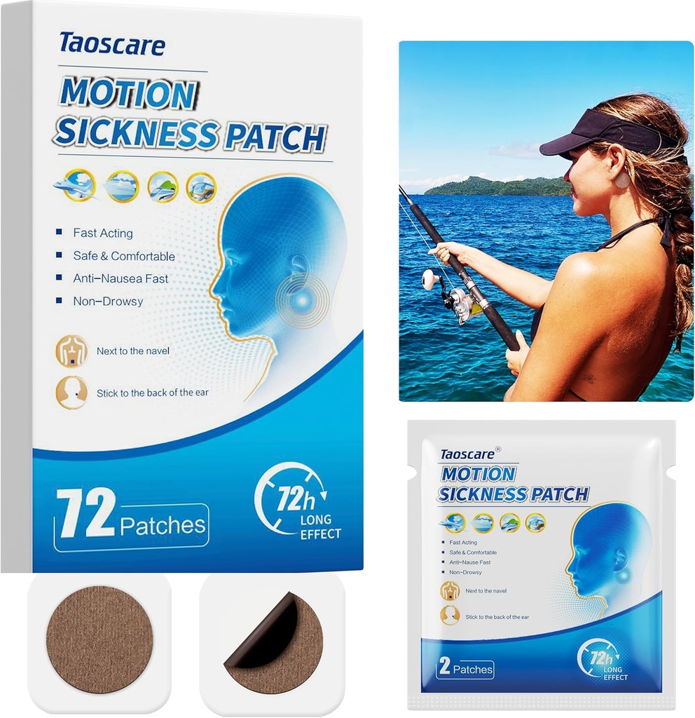 Patch-uri de boală mișcare, patch-uri de boală de mare pentru Cruise, non-Drowsy, Car/Ships/Avion / Parc de amuzament de ajutor medical, de călătorie esențiale pentru copii și adulți (72 Conte)