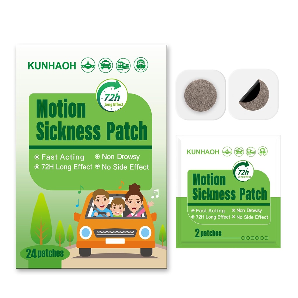 Patch-uri de boală mișcare, patch-uri de boală de mare cu impermeabile și non Drowsy 24 Count