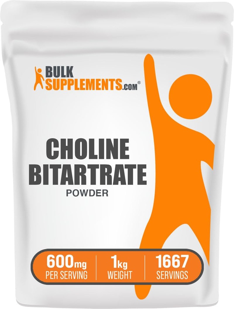 BulkSupplements.com Pudră de bitartrat de colină - Suplimente coline - Fără aromă și gluten, 600 mg per Serving, 1kg (2,2 lbs) (Pachet de 1)