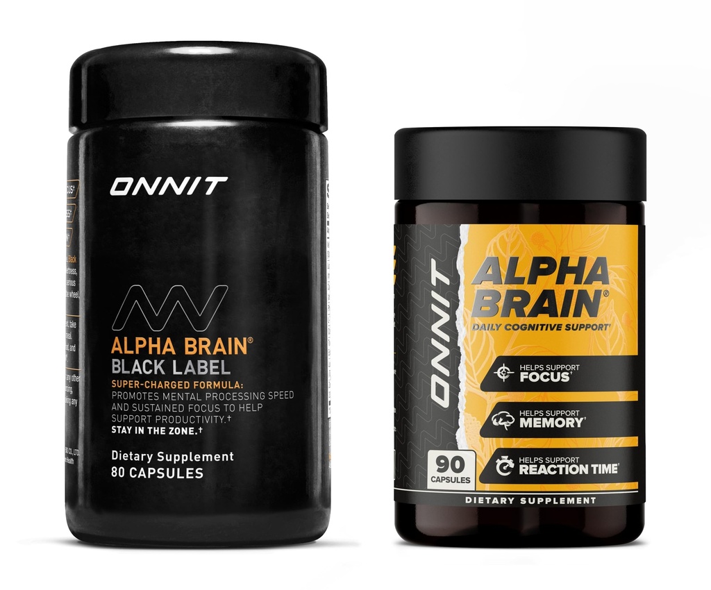 ONNIT Premium Alpha Brain Bundle - Nootrop Creier Supliment (90 Ct) + Black Label Citicoline Mental Speed, Attention & Cognitive Supplement (80 Ct)- Promovează Focus, Concentrare & Memorie