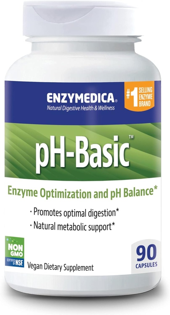 Enzymedica, pH- Basic, include enzime digestive, Nutrients & Herbs, Sprijină Digestia sanatoasa si echilibrul pH-ului, 90 Conte - FFP