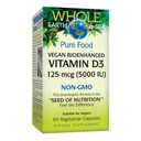 Factori naturali Întreg Pământul şi Marea Vitamina D3 125mcg (5.000 UI), Vegan Bioenhanced, 60 Capsule vegetariene