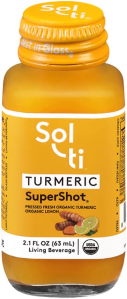 Sol-ti Organic Turmeric SuperShot Drink, Black Pepper Îmbunătățește absorbția și biodisponibilitatea de Curcumin în Turmeric pentru a ajuta în sprijin comun, SuperFood, 12 Pack (2.1 Fl oz)