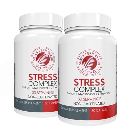 Silver Fern Stress Complex Supplement - Fără Cafeină - Dormi, Îngrijorare, Mood & More - cu Saffron Supplements, L-Theanină Supliment, & Myo-inozitol - Natural Stressure Supplement (Pachet de 2)