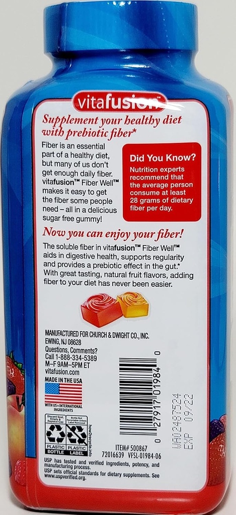 Vitafusion Fiber Well Sugar Free Gummy Vitamin Supplement, 220 Ct. 2 Pachet