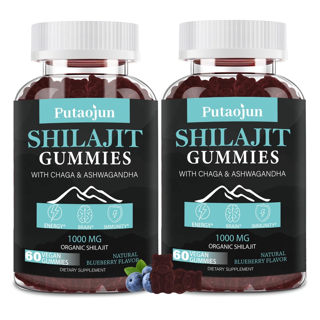 Gumă Shilajit pentru bărbat şi femeie. Himalayan Gold Shilajit Gummies. 3rd Party Testat.1000mg Pure Shilaj, 200mg Ashwagandha, 200mg Chaga,100mg Ginseng,100mg Saw Palmatto, 60mg Black Seed Oil