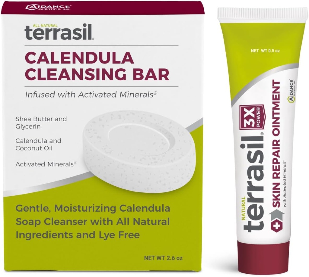 Terrasil Skin Repair & Calendula Soap for Angular Cheilitis, Foliculită, Impetigo, Lichen Scleroză, Boils, Pitted Keratoliza, Soothing Relief & Supports Vindecare (.5oz Tube & Sapun bar)