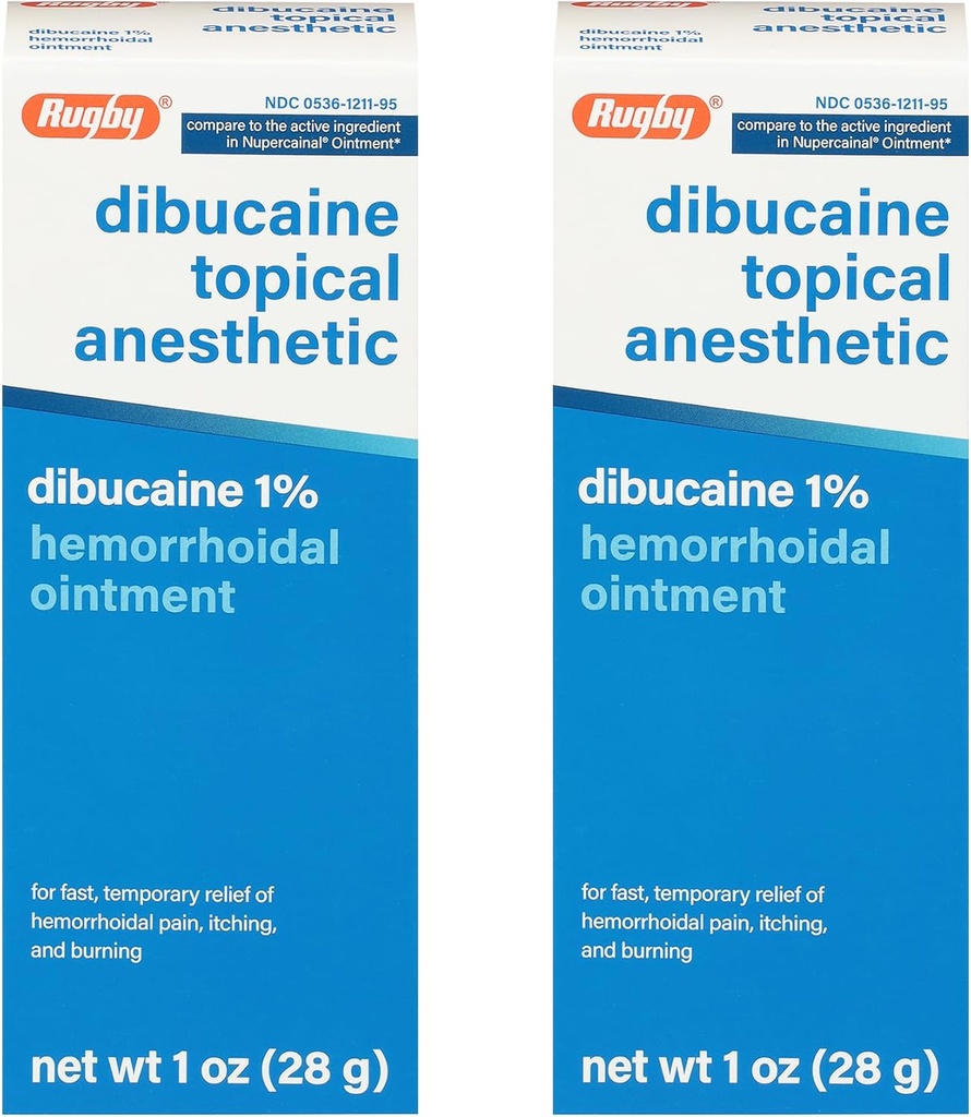 Rugby Dibucaină Anestezic Topic 1% Emorrhoid Ointment - Crema de calmare a durerii pentru mâncărimi și arsuri, tratament hemoroizi, anti-crema de mâncărime 1 Oz (2 ambalaj)