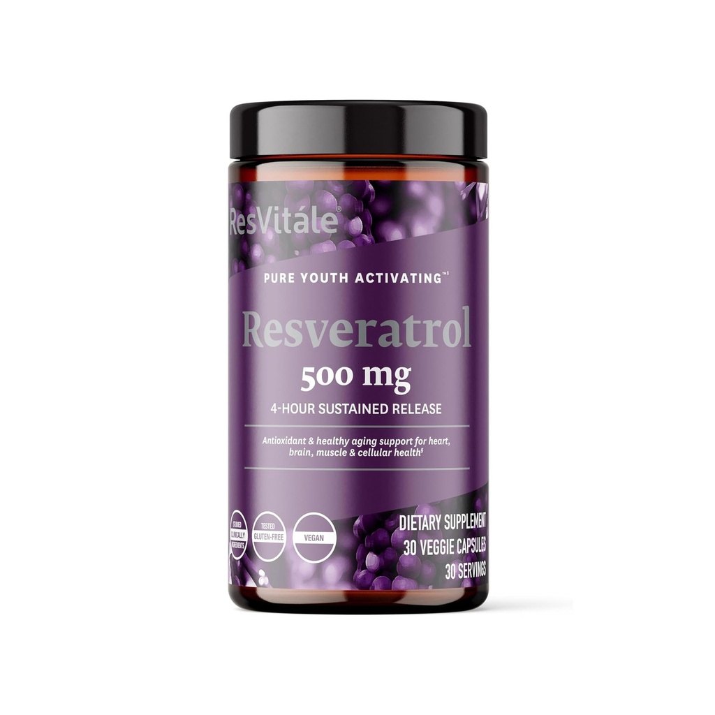 ResVitale Resveratrol 500 mg - Resveratrol Supliment pentru bărbaţi şi femei - 30 Capsule vegetale