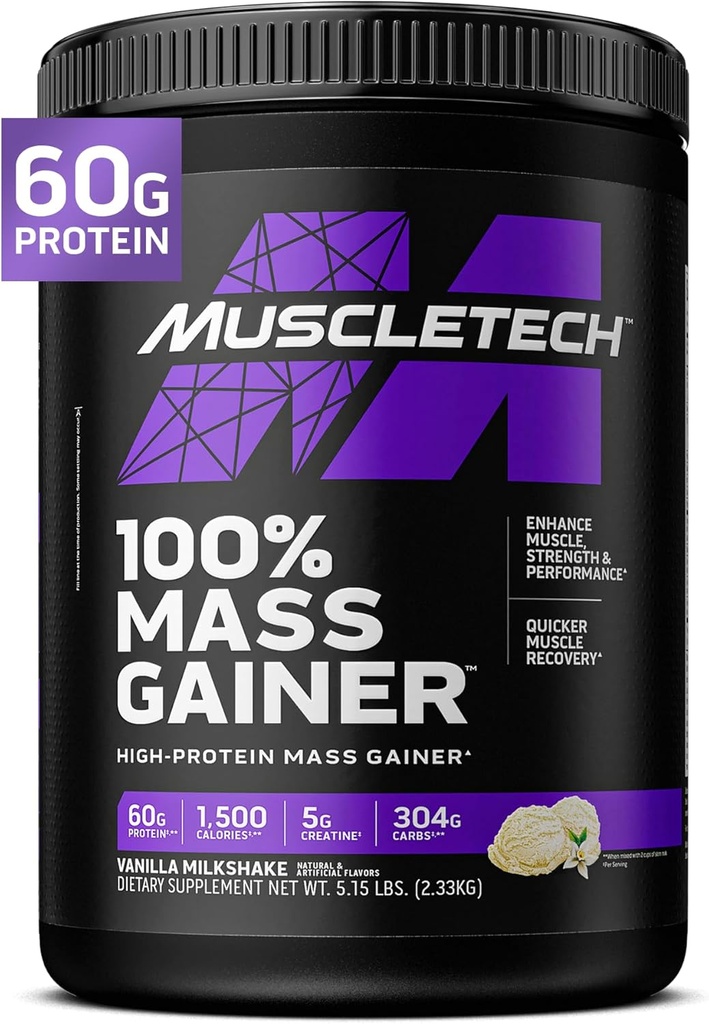 MuscleTech mare proteine Gainer masă pentru bărbați și femei - praf de proteine Shake-uri pentru creșterea în greutate, musculare Construcție și recuperare cu Creatine Monohidrat - Vanilla Milkshake, 5.15 Pound