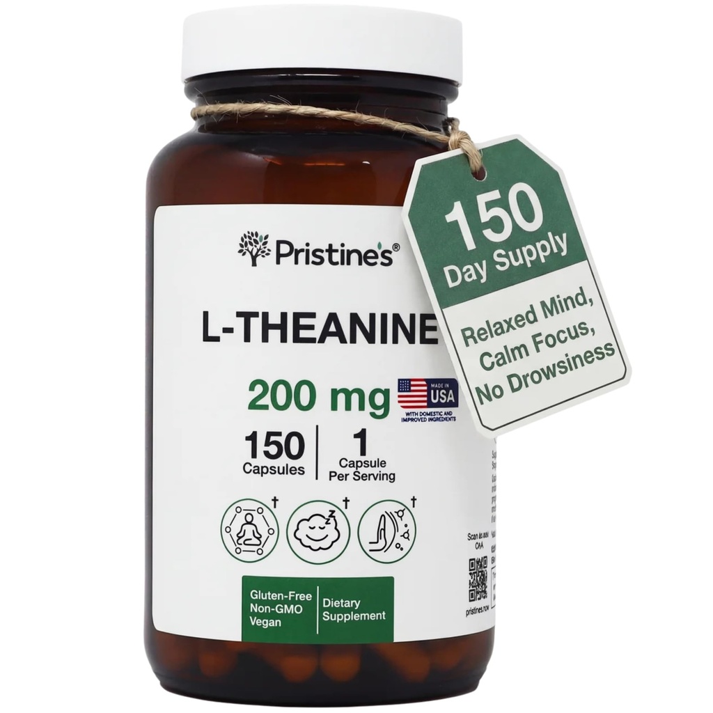 L Theanine 200 mg capsule suplimentare - 3rd Party testat non OMG-uri -150 zile de aprovizionare - Relaxare și somn capsule de suport de calitate - Vegan, cGMP Facility & Gluten sticle de sticlă gratuite