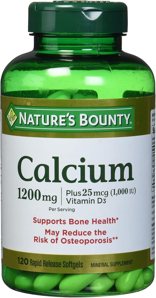 Natura bounty de calciu absorbant 1200 mg cu vitamina D lichid umplut, 120 conte