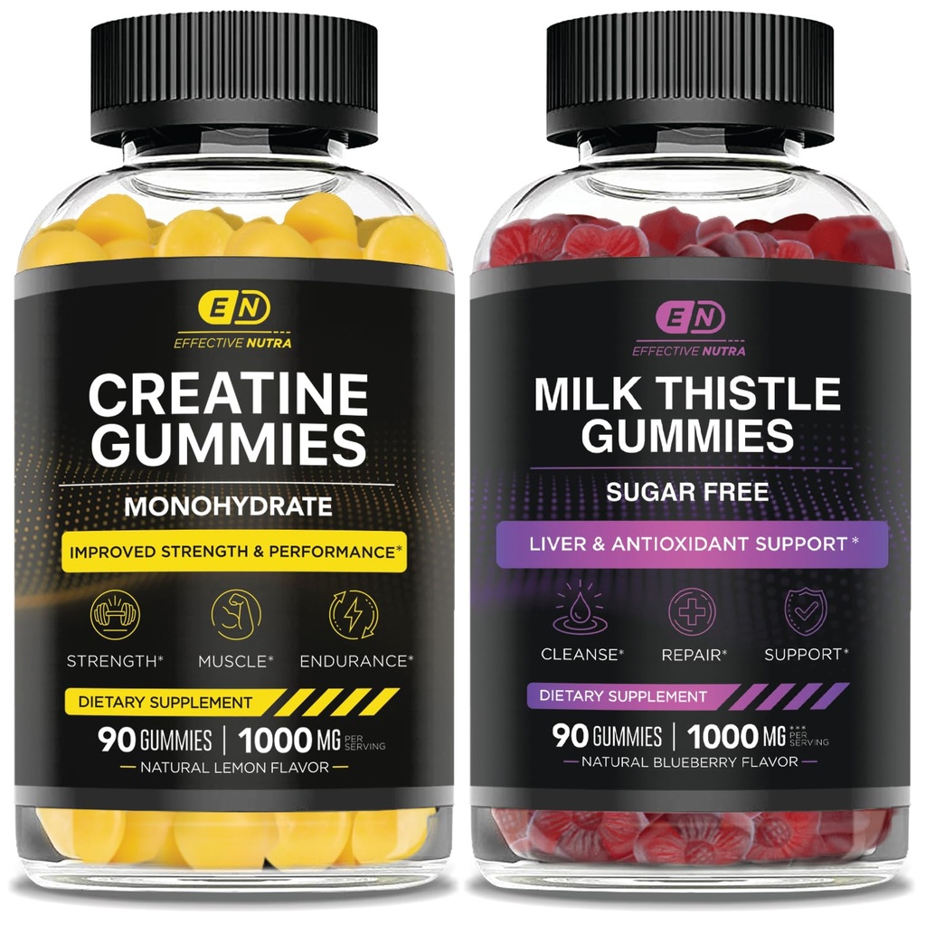 Eficient NUTRA Creatina Monohidrat Gummies 90ct & Zahar Free Milk Thistle Gummies 90ct