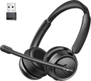 Căști Bluetooth cu AI Zgomot Anularea Microfon, Stereo HiFi Bluetooth Căști, Căști fără fir cu USB Dongle pentru Computer Call Center Skype Zoom Trucker